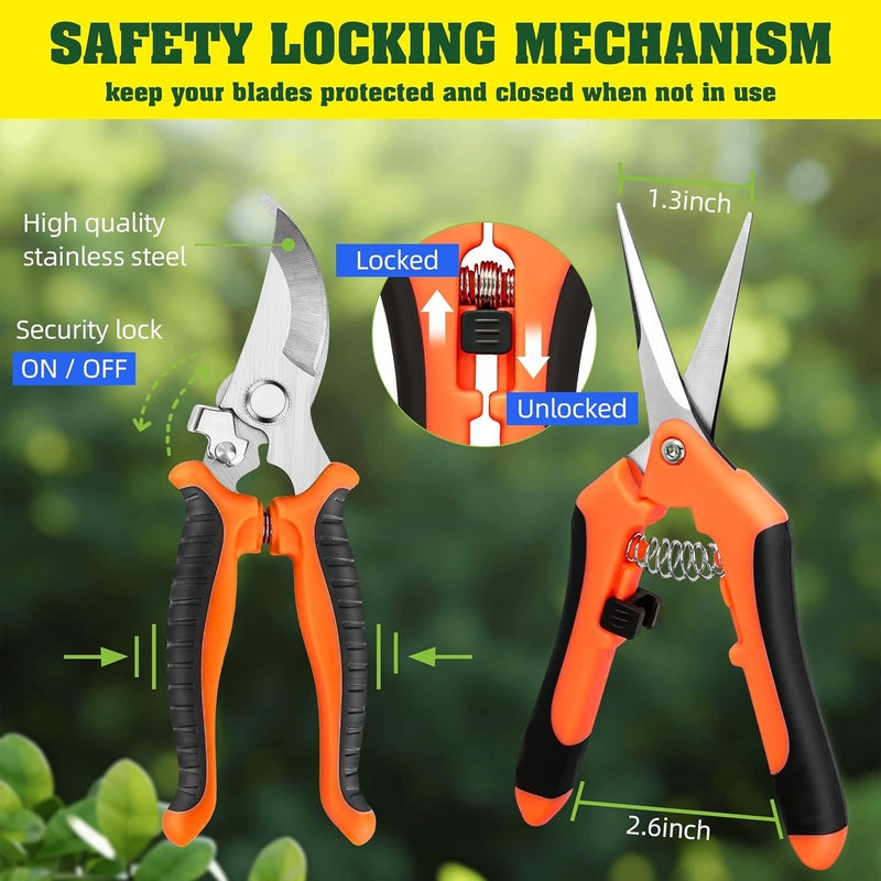 EWPJDK 4 Pack Garden Pruning Shears, Stainless Steel Garden Shears, Gardening Shears, Garden Scissors, Clippers, Pruning Snips, Pruning Shears for Gardening Tools (Orange) - Image 4